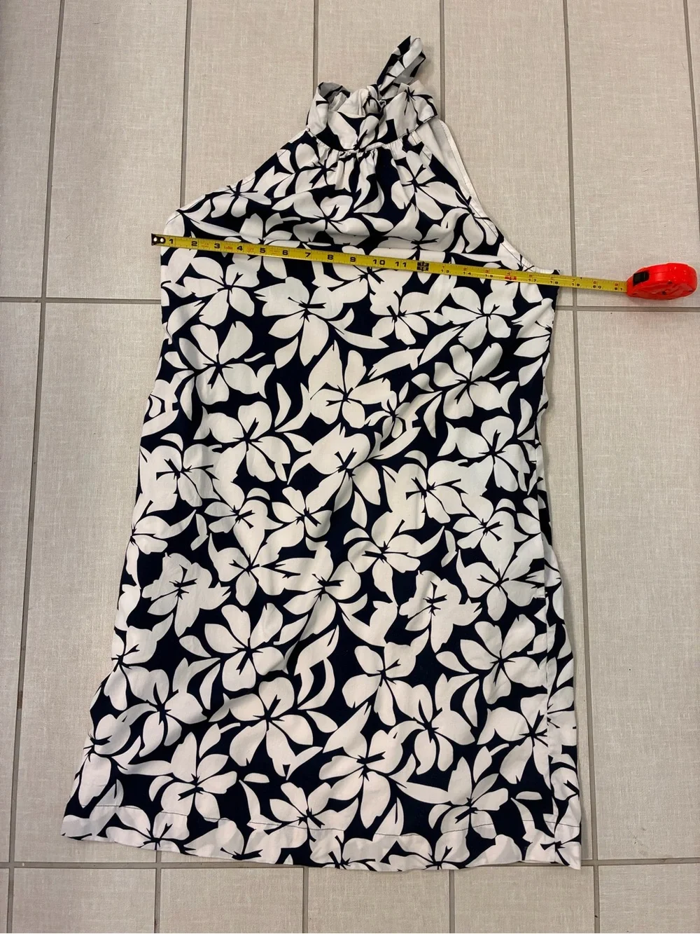 J. Crew Navy & White Floral Halter Tie Neck Shift Dress 0